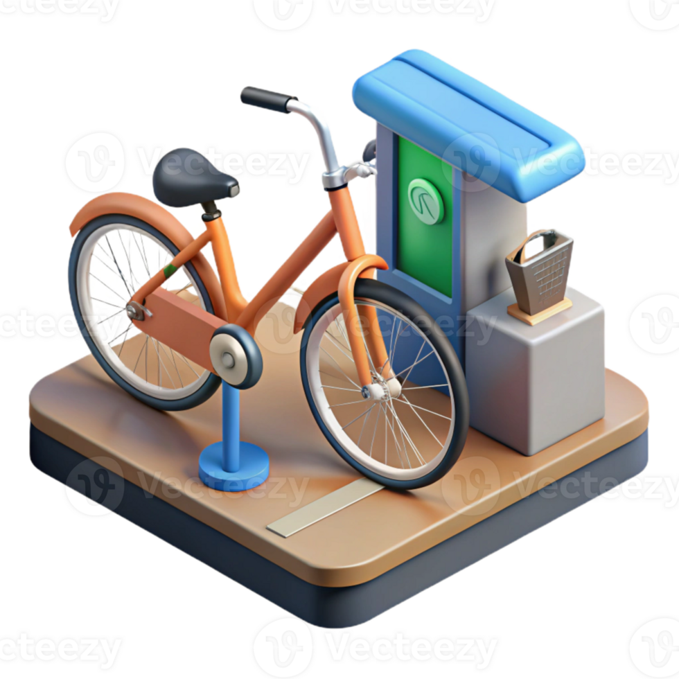 serene artistic Bike Sharing Station Isometric Transparent Background high quality png
