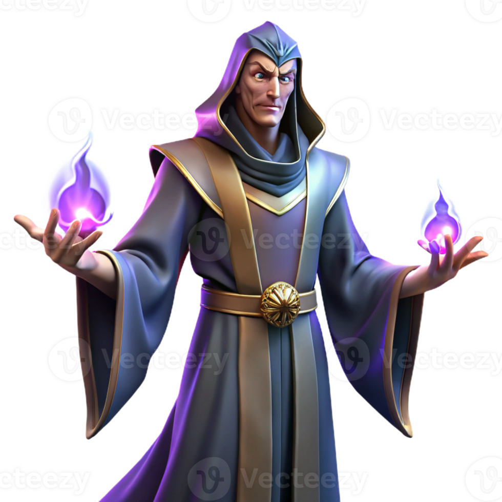 beautiful minimalist Portrait of a Mystical Sorcerer with Glowi detailed png