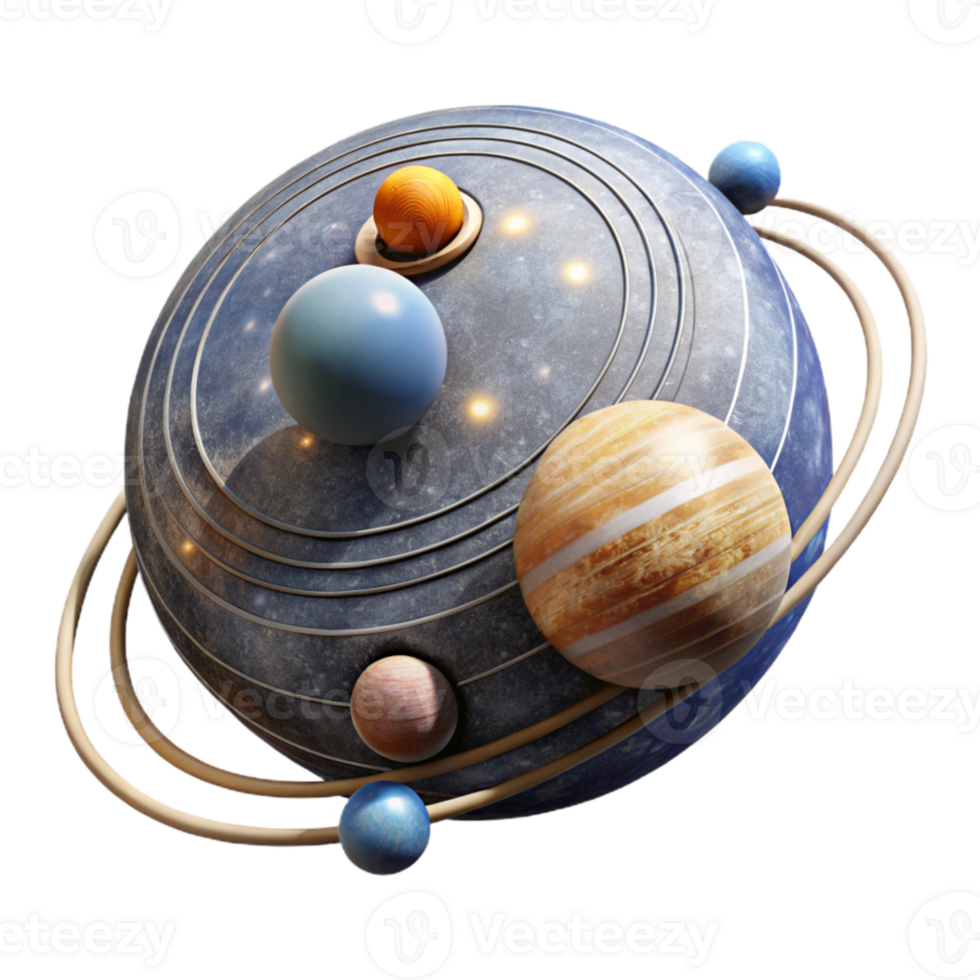 impressive abstract Binary Star System with Planets with Orbital Paths detailed png