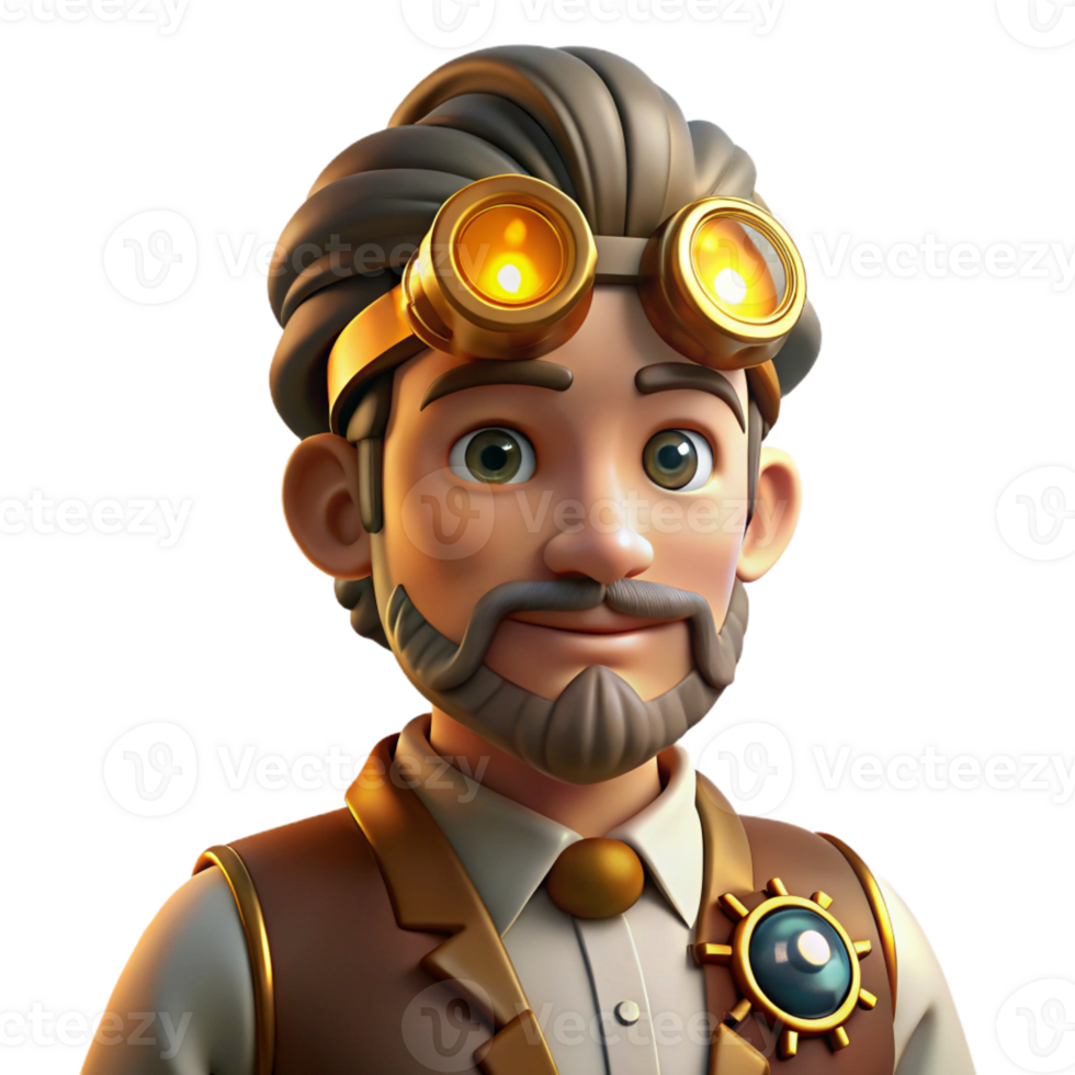 magnificent minimalist Portrait of a Steampunk Inventor with Go original png