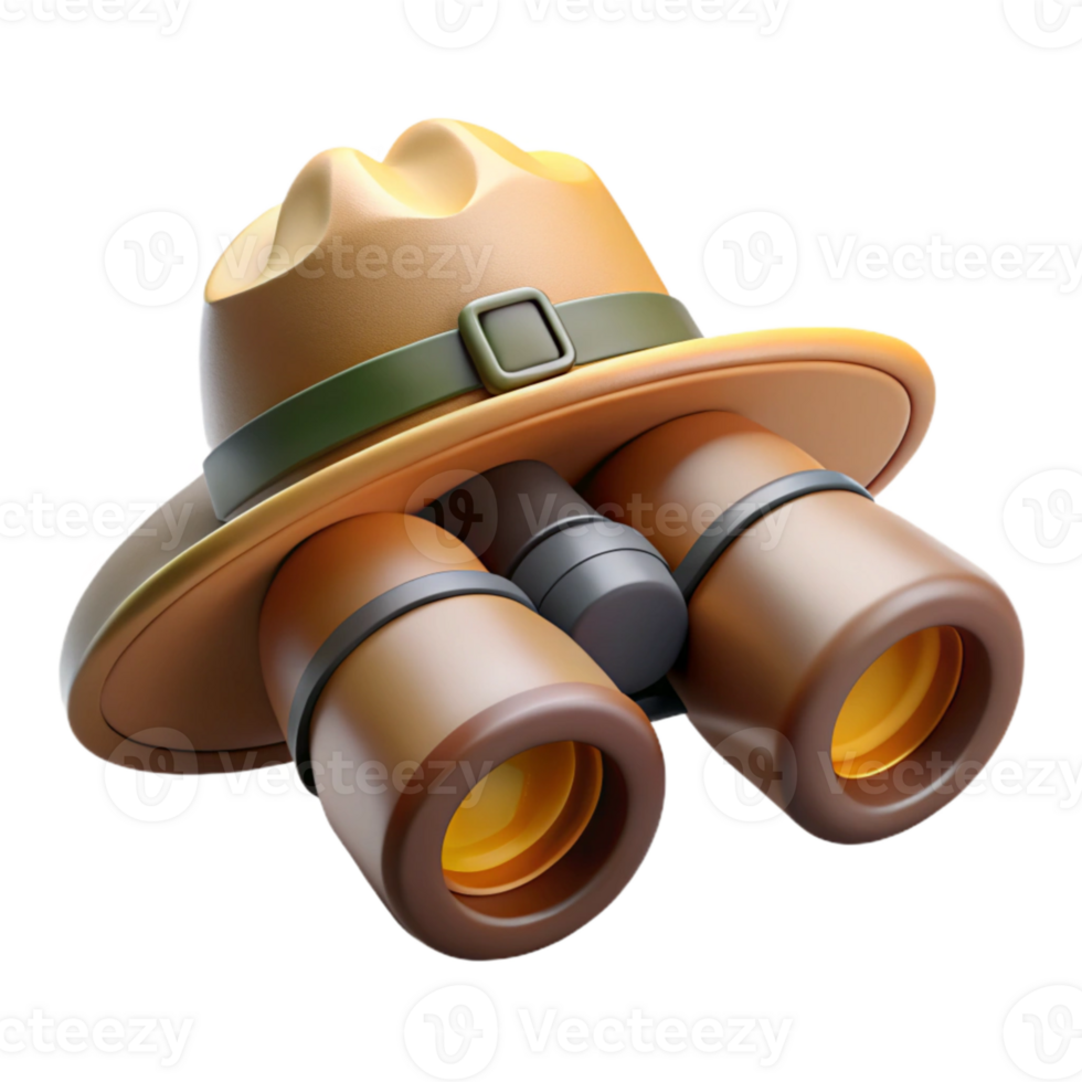 magnificent creative Binoculars and Safari Hat Cutout on Transparent Background original png