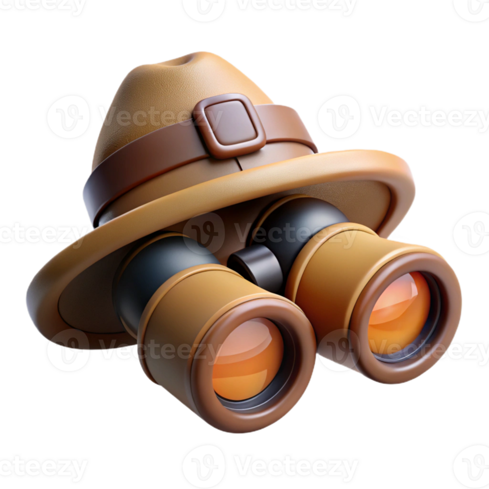 serene vintage Binoculars and Safari Hat Cutout on Transparent Background high quality png