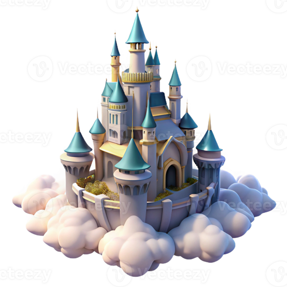 serene vintage A Majestic Castle Floating in the Clouds detailed png