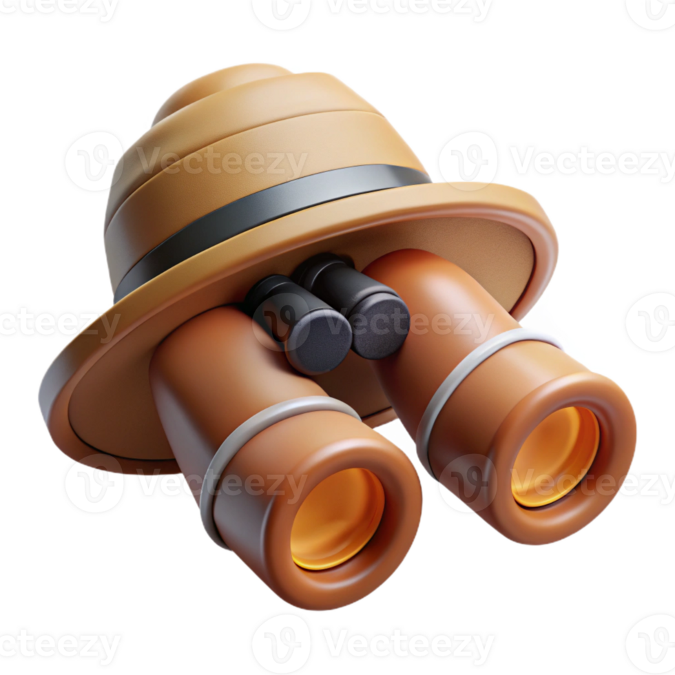 extraordinary minimalist Binoculars and Safari Hat Cutout on Transparent Background high quality png