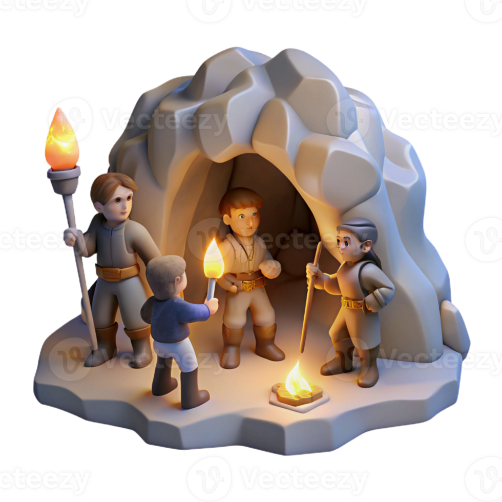 dramatic contemporary Adventurers Exploring a Hidden Cave high resolution png