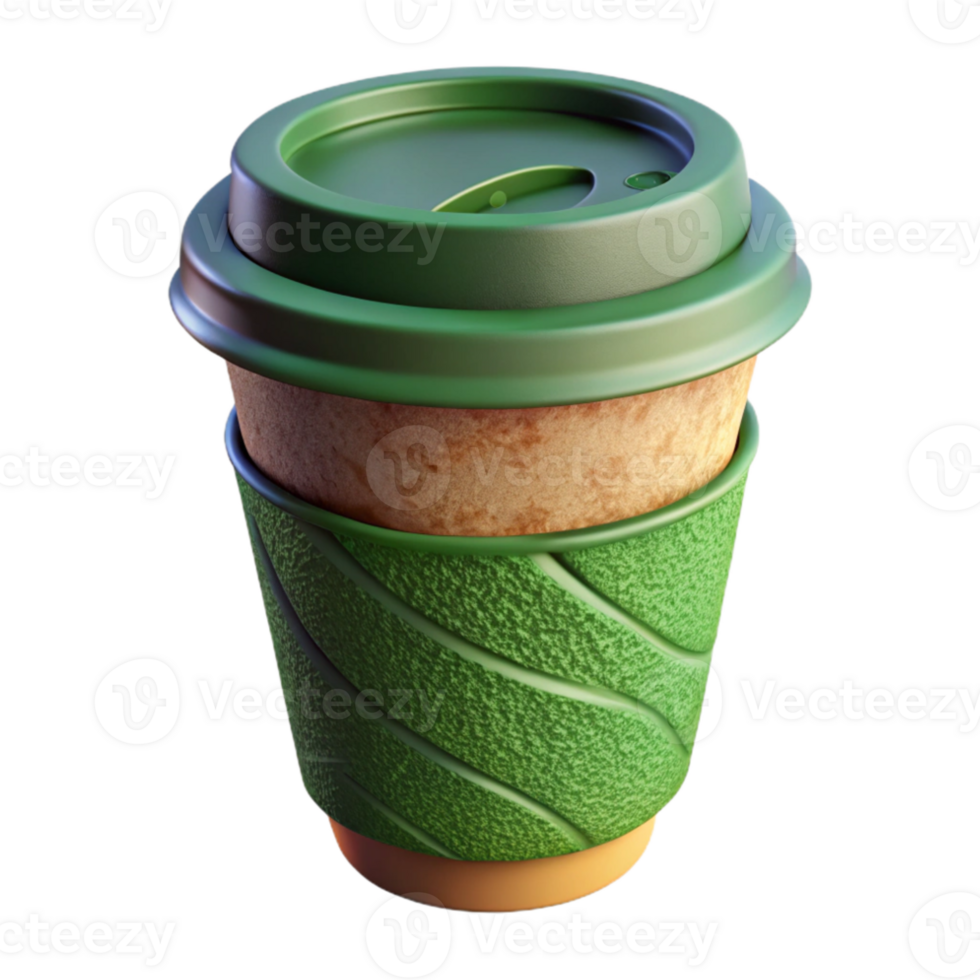 vibrant minimalist Biodegradable Coffee Cup with Green Lid Cutout high resolution png