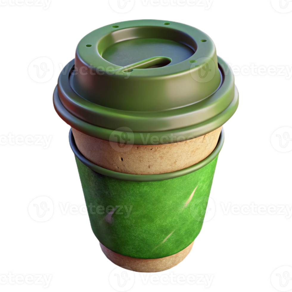 magnificent creative Biodegradable Coffee Cup with Green Lid Cutout professional png
