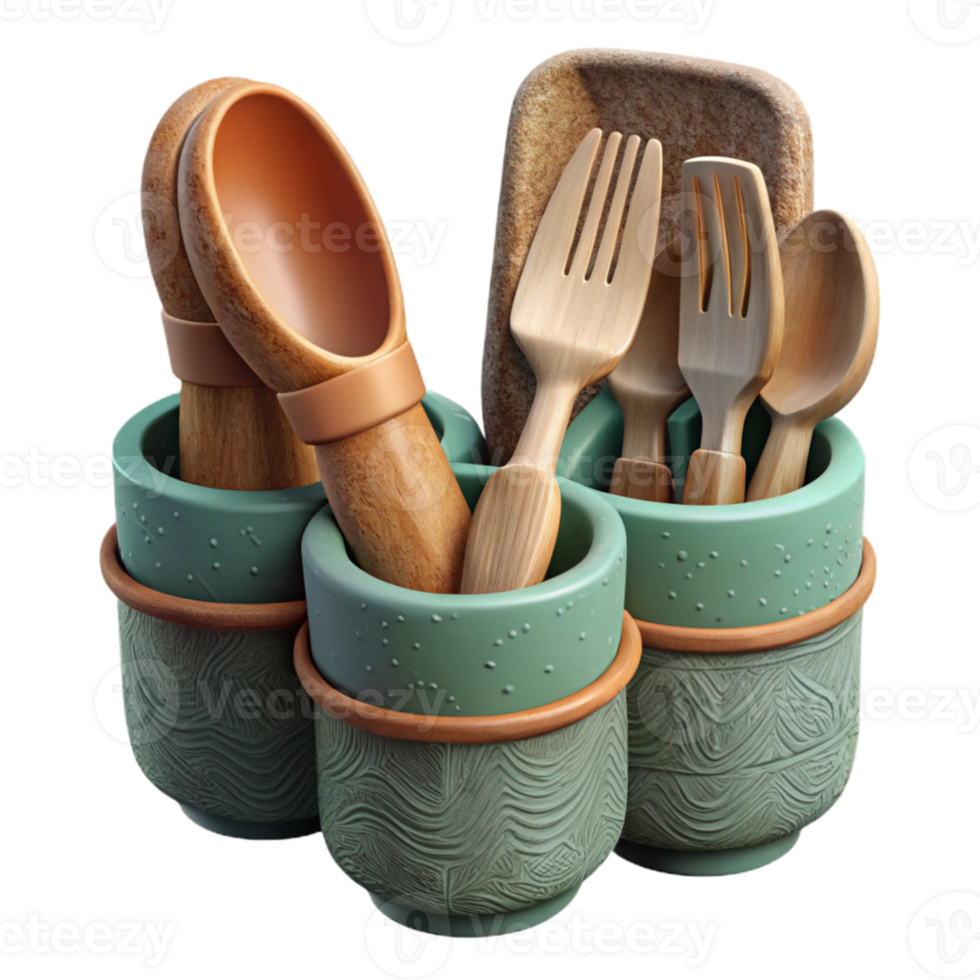 stunning modern Biodegradable Cutlery Set with Wooden Handles detailed png