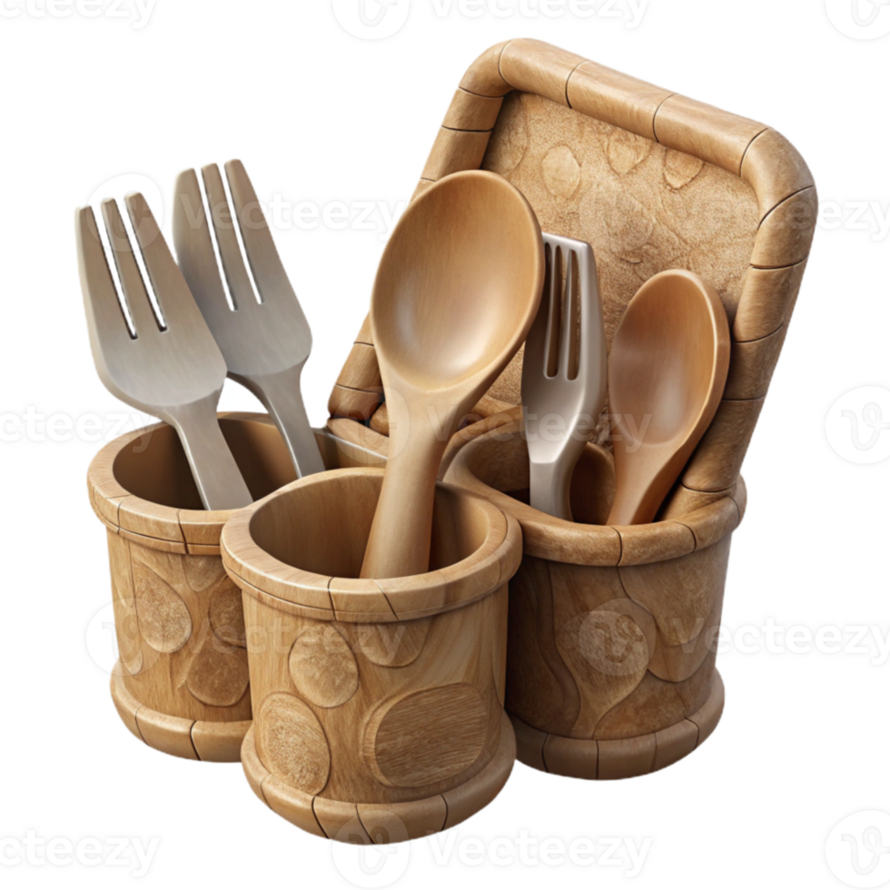 vibrant rustic Biodegradable Cutlery Set Wooden Look Cutout high resolution png