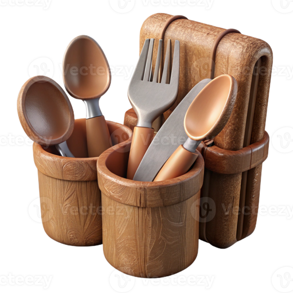 impressive modern Biodegradable Cutlery Set Wooden Look Cutout png