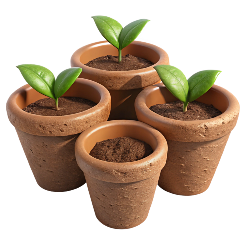 vibrant vintage Biodegradable Plant Pots with Brown Soil original png