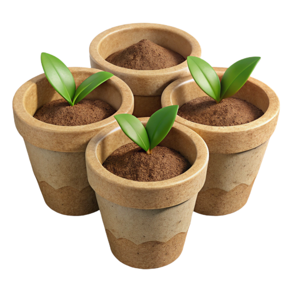 serene vintage Biodegradable Seed Starter Pots with Peat Moss png