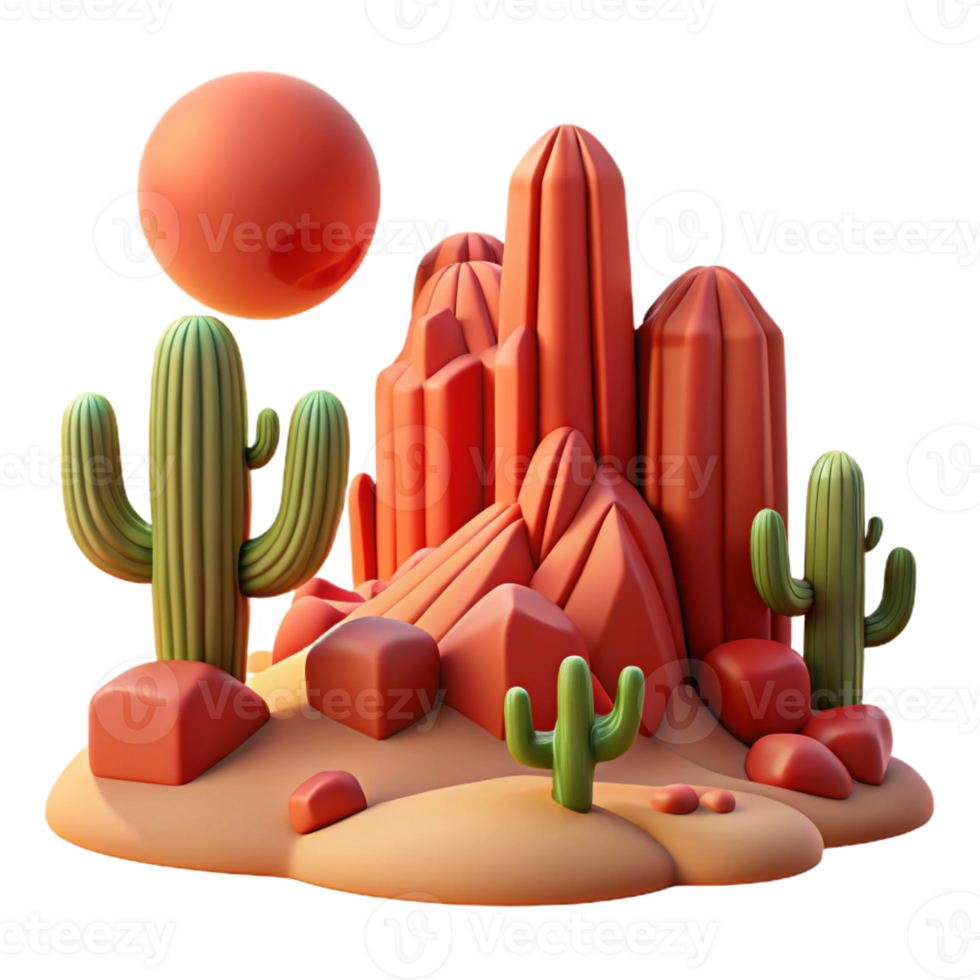 stunning vintage A Desert Landscape with Towering Cacti A detailed png