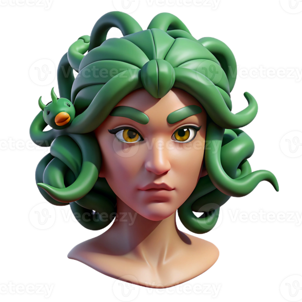beautiful artistic Medusa with Snakes for Hair and Emerald G authentic png