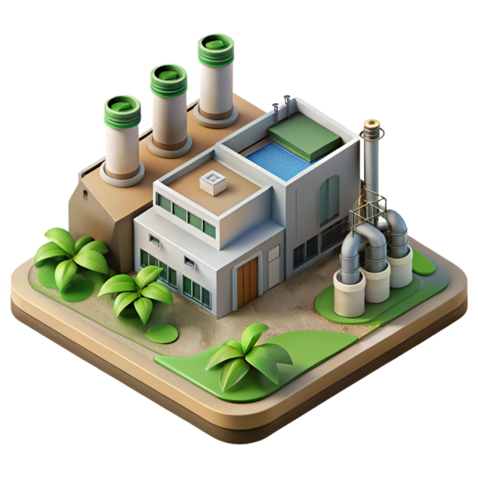 impressive minimalist Biofuel Production Factory Aerial View Transparent Background png