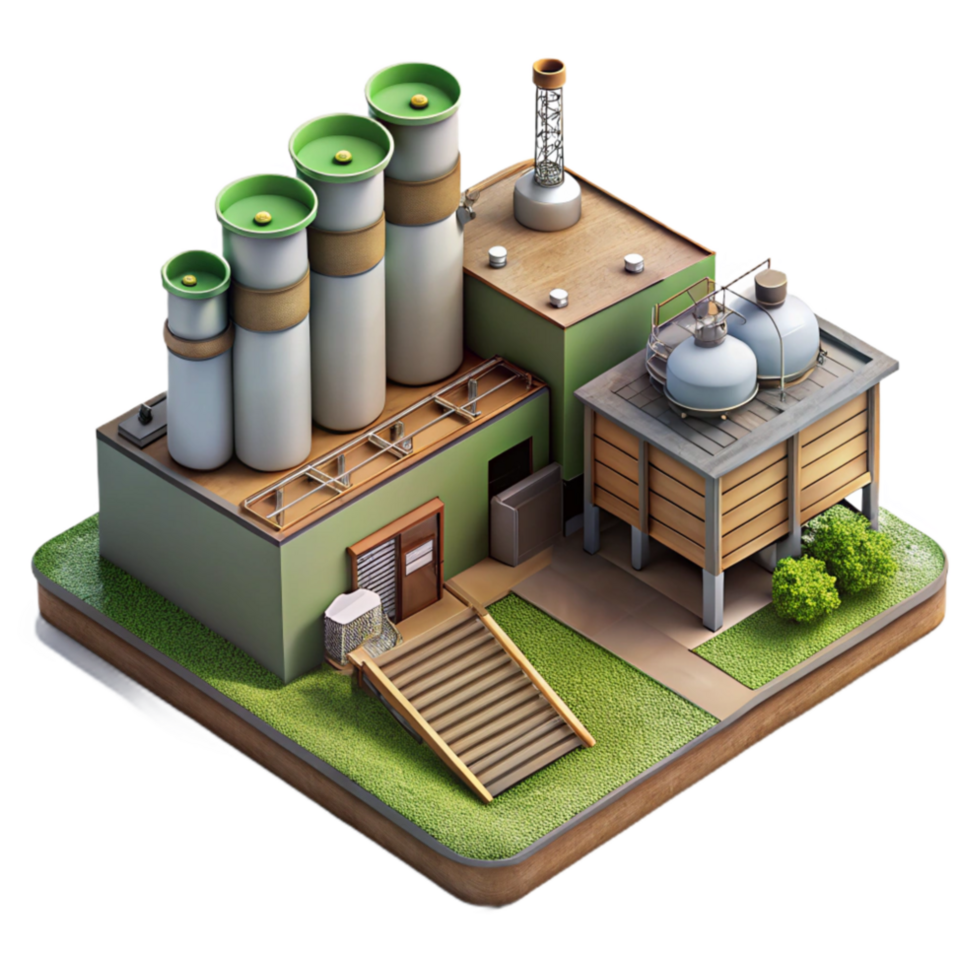impressive vintage Biofuel Production Factory Aerial View Transparent Background png