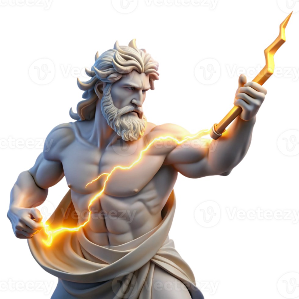 serene minimalist Zeus Hurling a Thunderbolt Dynamic Pose authentic png