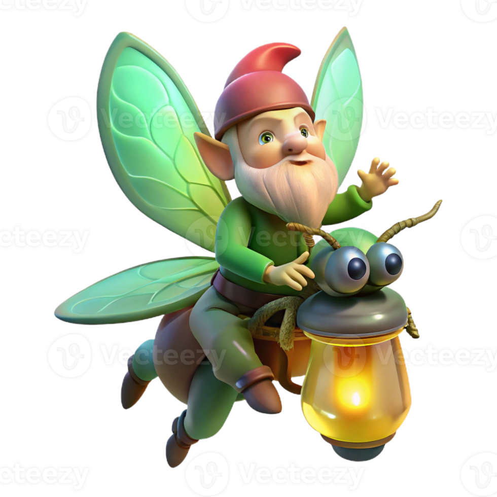 beautiful abstract A Whimsical Gnome Riding a Giant Firefly authentic png