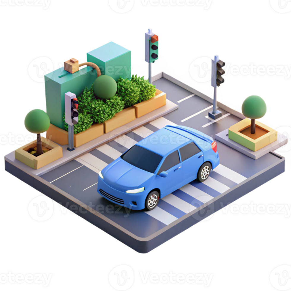 vibrant classic A Self Driving Car Navigating a Busy Int high resolution png