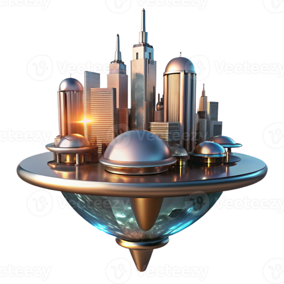elegant classic A Futuristic Floating City Sleek Chrome A professional png