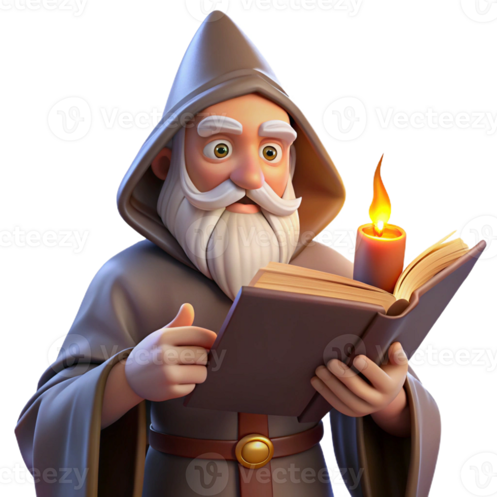dramatic rustic A Wise Old Wizard Studying a Magic Book W authentic png