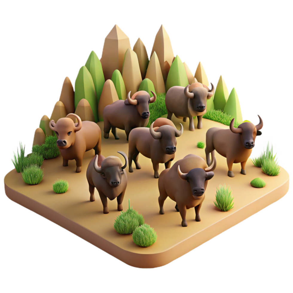 magnificent vintage Bison Herd Roaming Prairie Landscape premium png