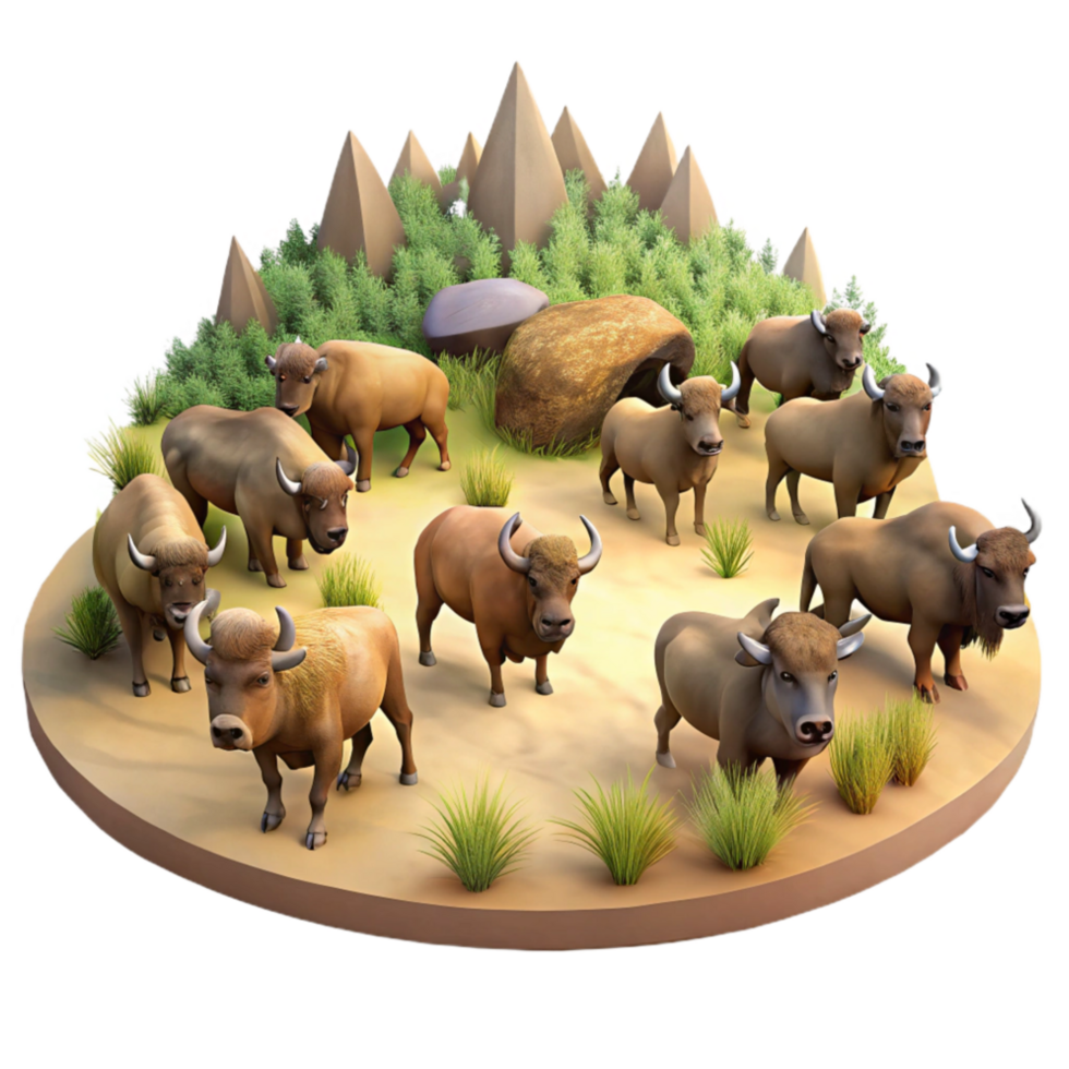 beautiful vintage Bison Herd Roaming Prairie Landscape genuine png