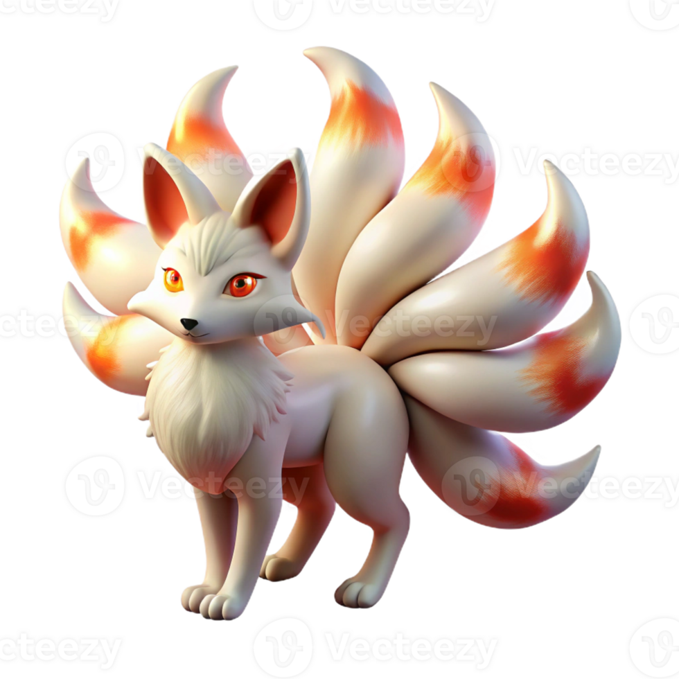 stunning vintage A Kitsune with Nine Tails Fur Glowing In premium png