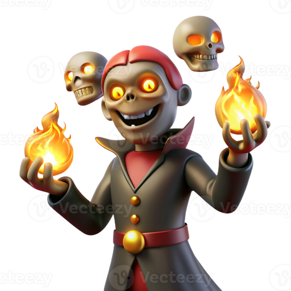 magnificent contemporary A Mischievous Imp Juggling Flaming Skulls professional png