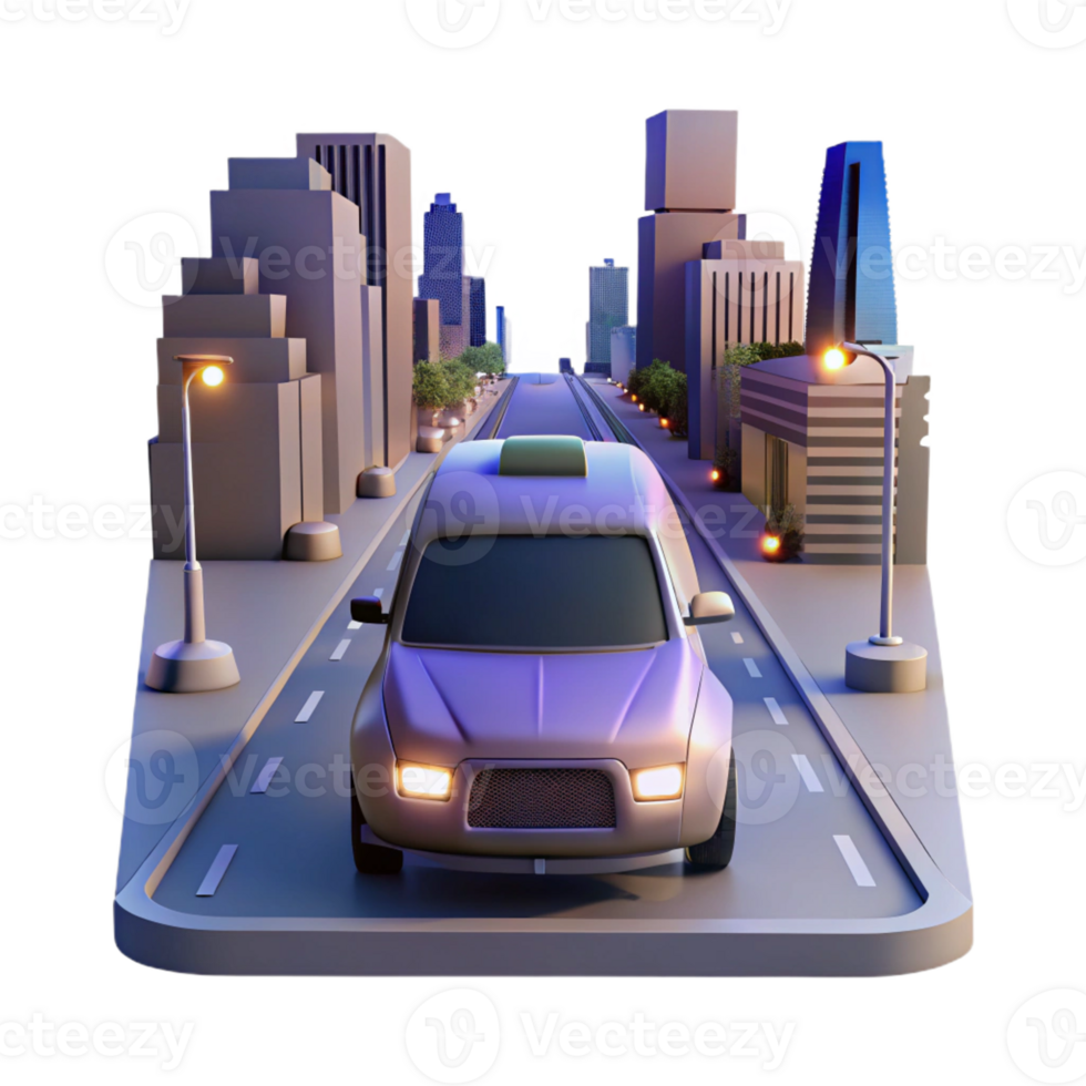 stunning creative A Self Driving Car Navigating a Busy City detailed png