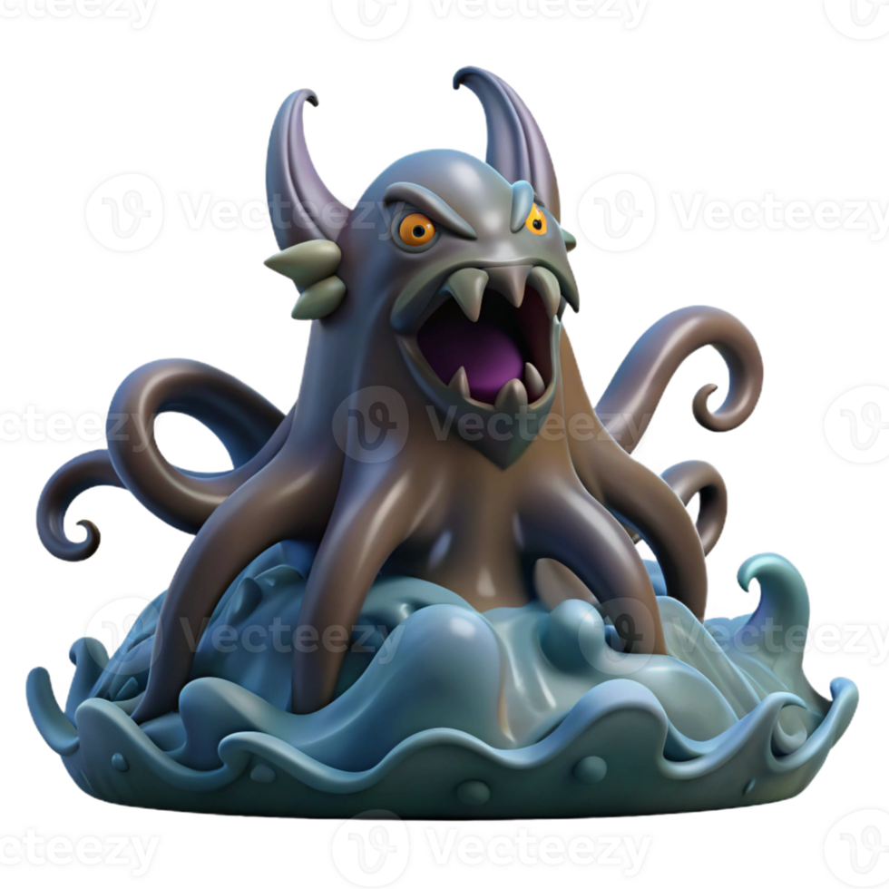 beautiful minimalist A Fearsome Kraken Rising from the Depths premium png