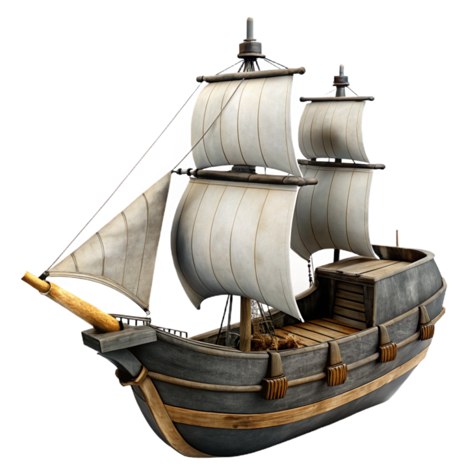 wonderful classic Black and White Sailing Ship Transparent Background authentic png