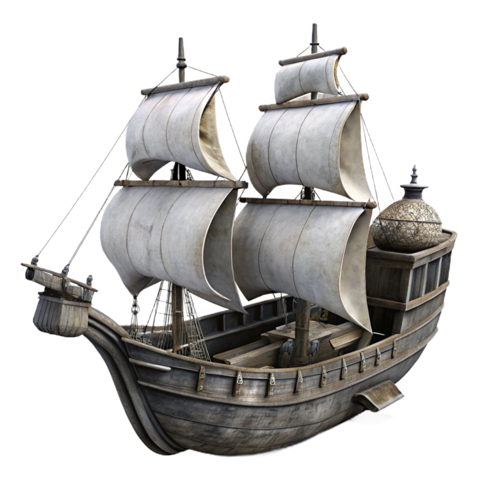 vibrant creative Black and White Sailing Ship Transparent Background authentic png
