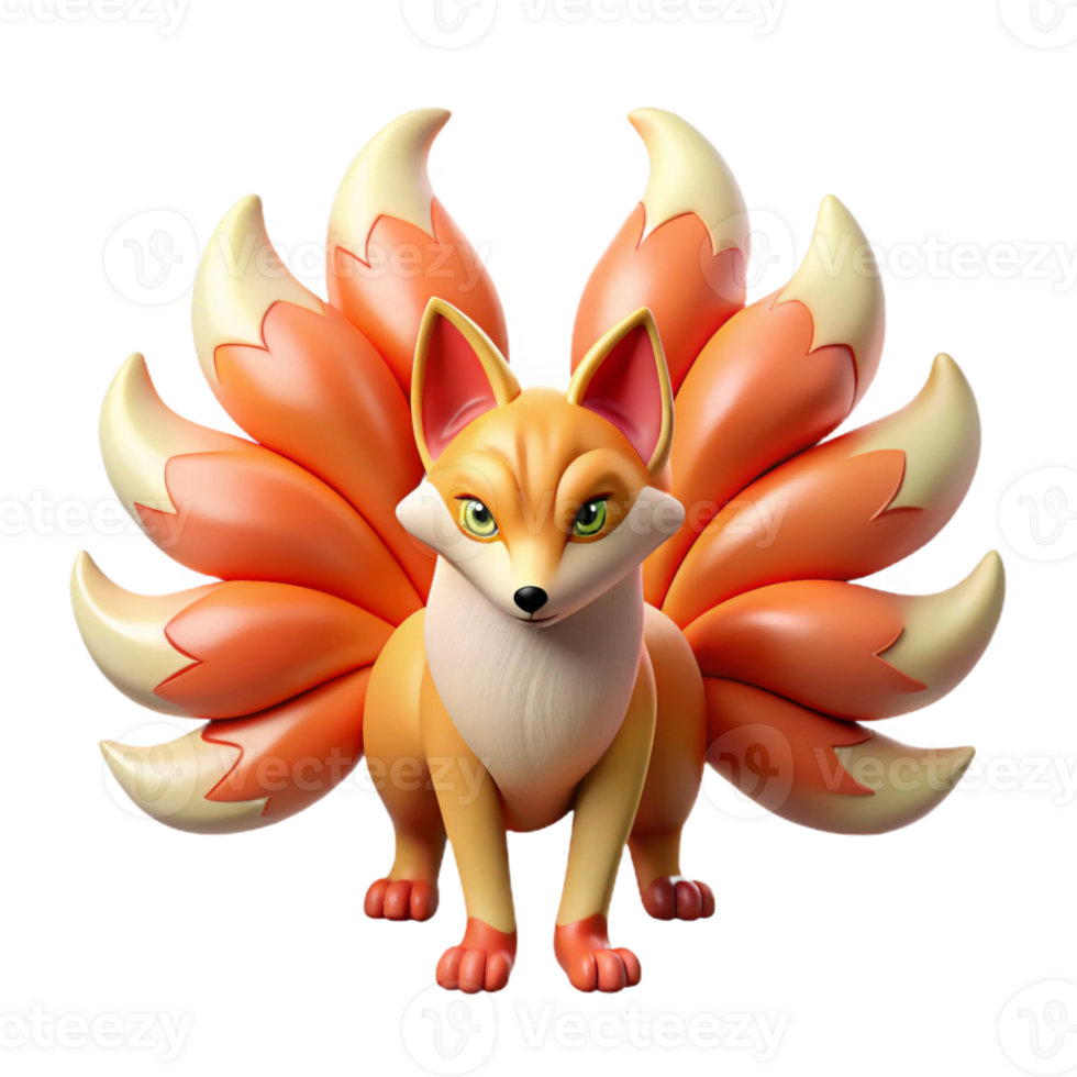 stunning rustic A Cunning Kitsune with Nine Tails Vibr professional png
