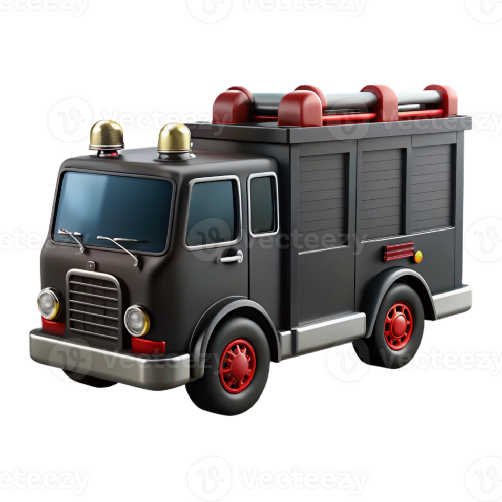 dramatic minimalist Black Firetruck Side View high resolution png