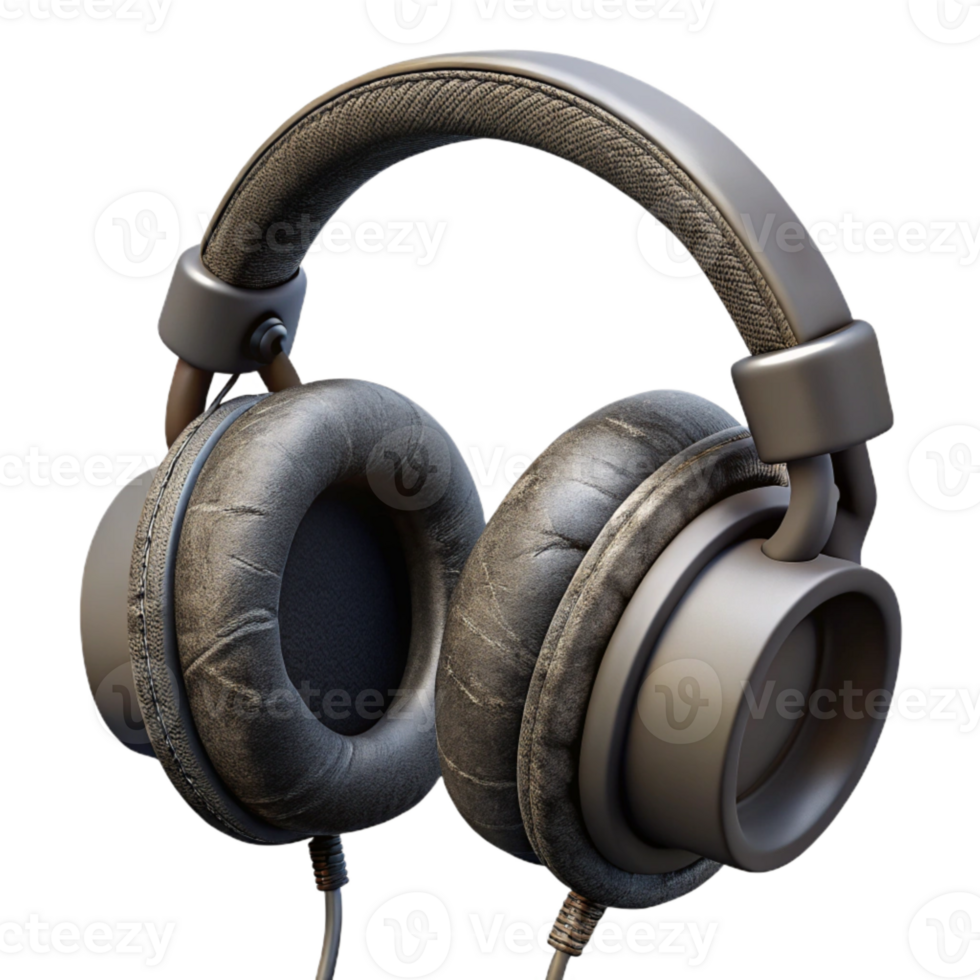 serene classic Black Headphones with Cord on White premium png
