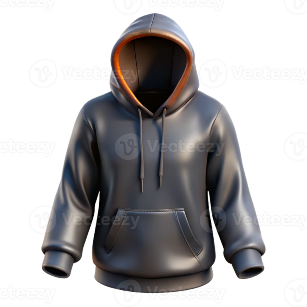 serene modern Black Hoodie Front View with Transparent Background png