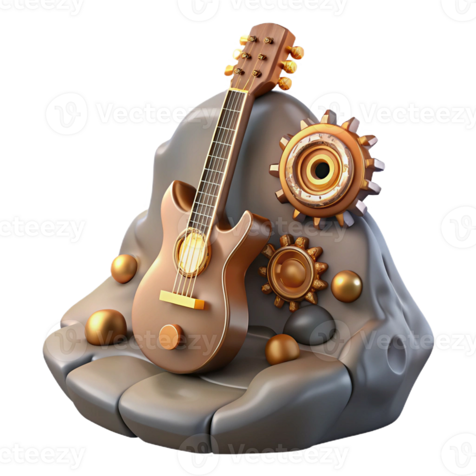 vibrant classic Steampunk Guitar with Intricate Gears detailed png