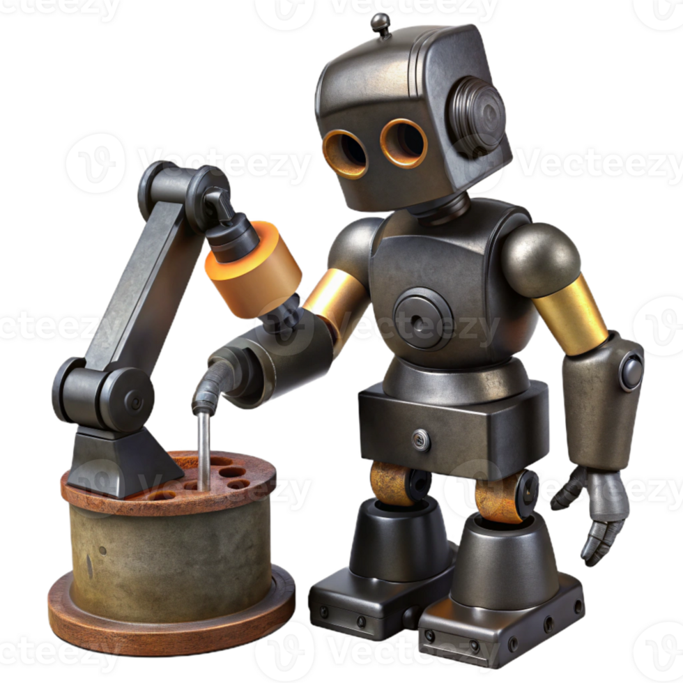 elegant rustic Black Industrial Robot Welding Component Transparent Background professional png