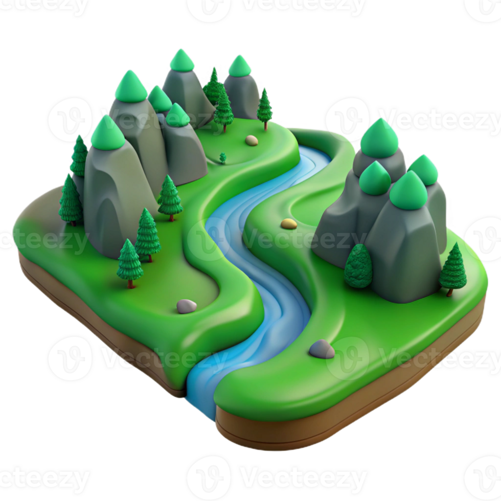 beautiful abstract A Winding River Flowing Through a Green Val premium png