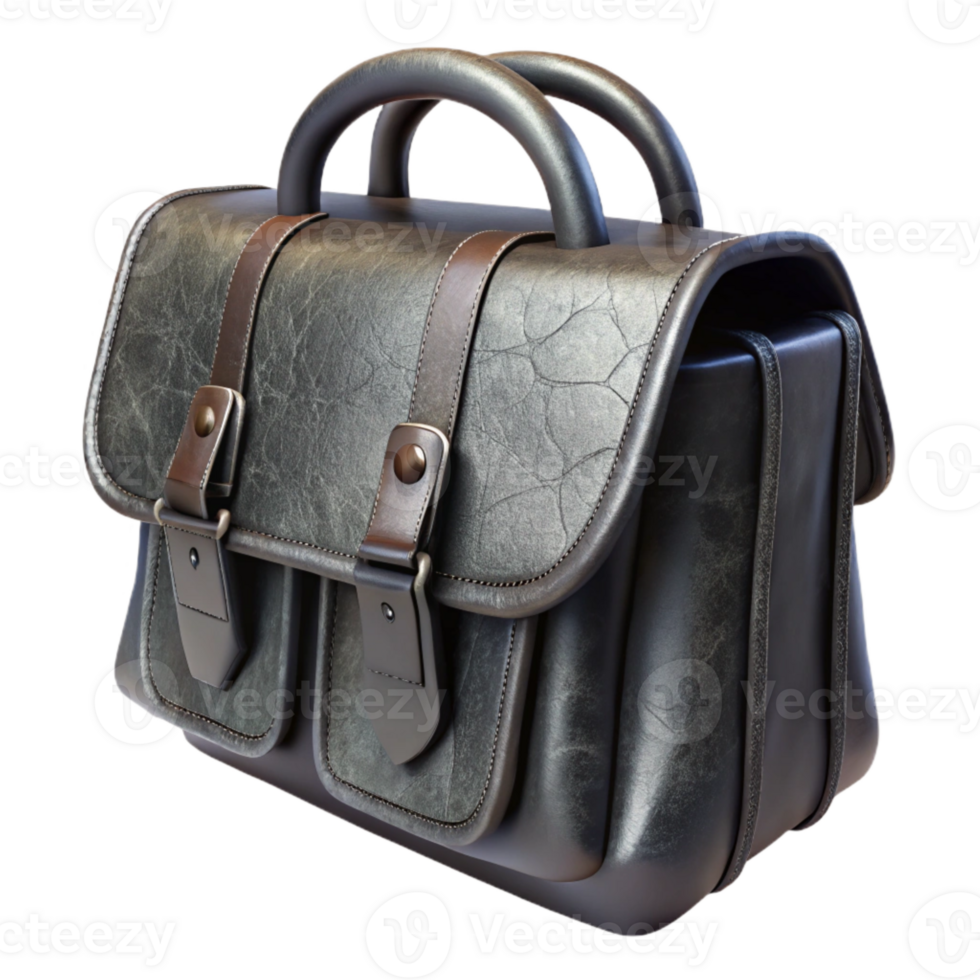 wonderful artistic Black Leather Bag on White high quality png