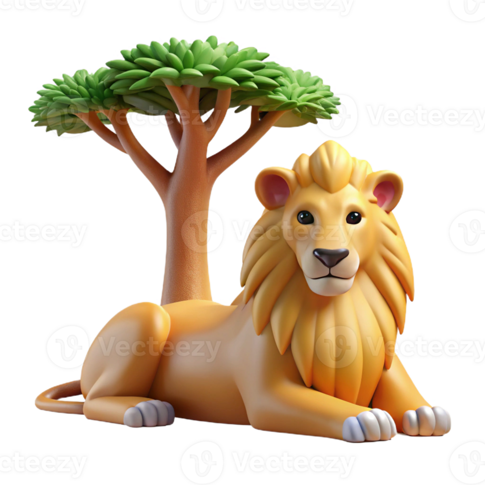 dramatic minimalist A Regal Lion Resting in the Shade of a Ba authentic png