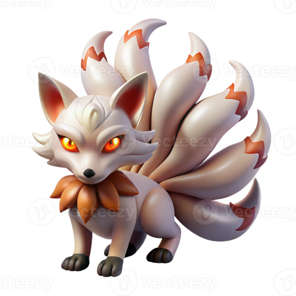 extraordinary artistic A Cunning Kitsune with Nine Tails Glowi high quality png