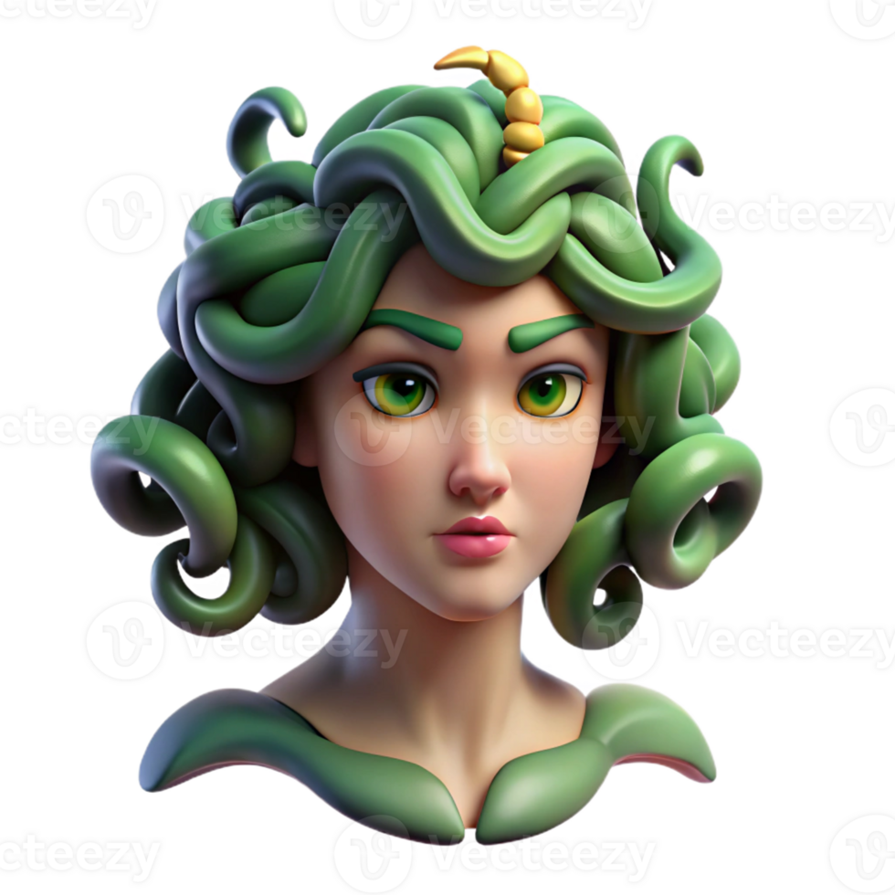 stunning rustic Medusa with Snakes for Hair and Emerald high resolution png