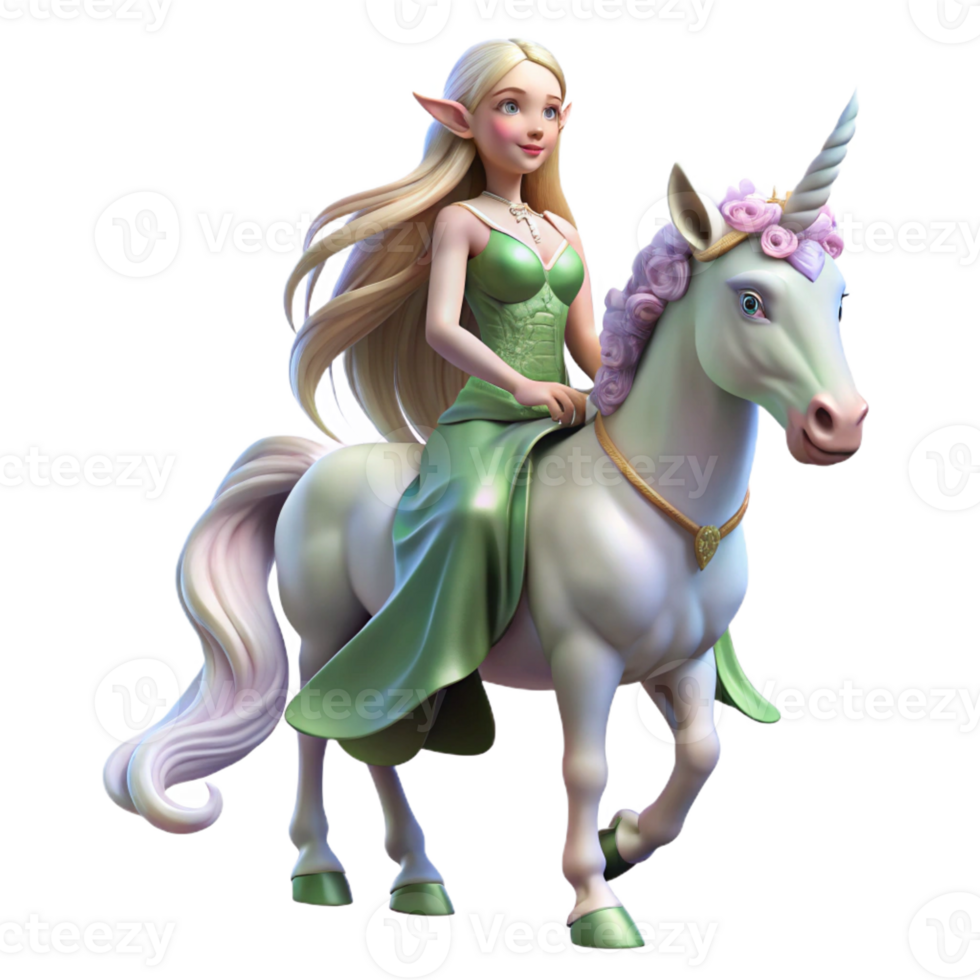 wonderful modern A Elf Princess Riding a Unicorn genuine png