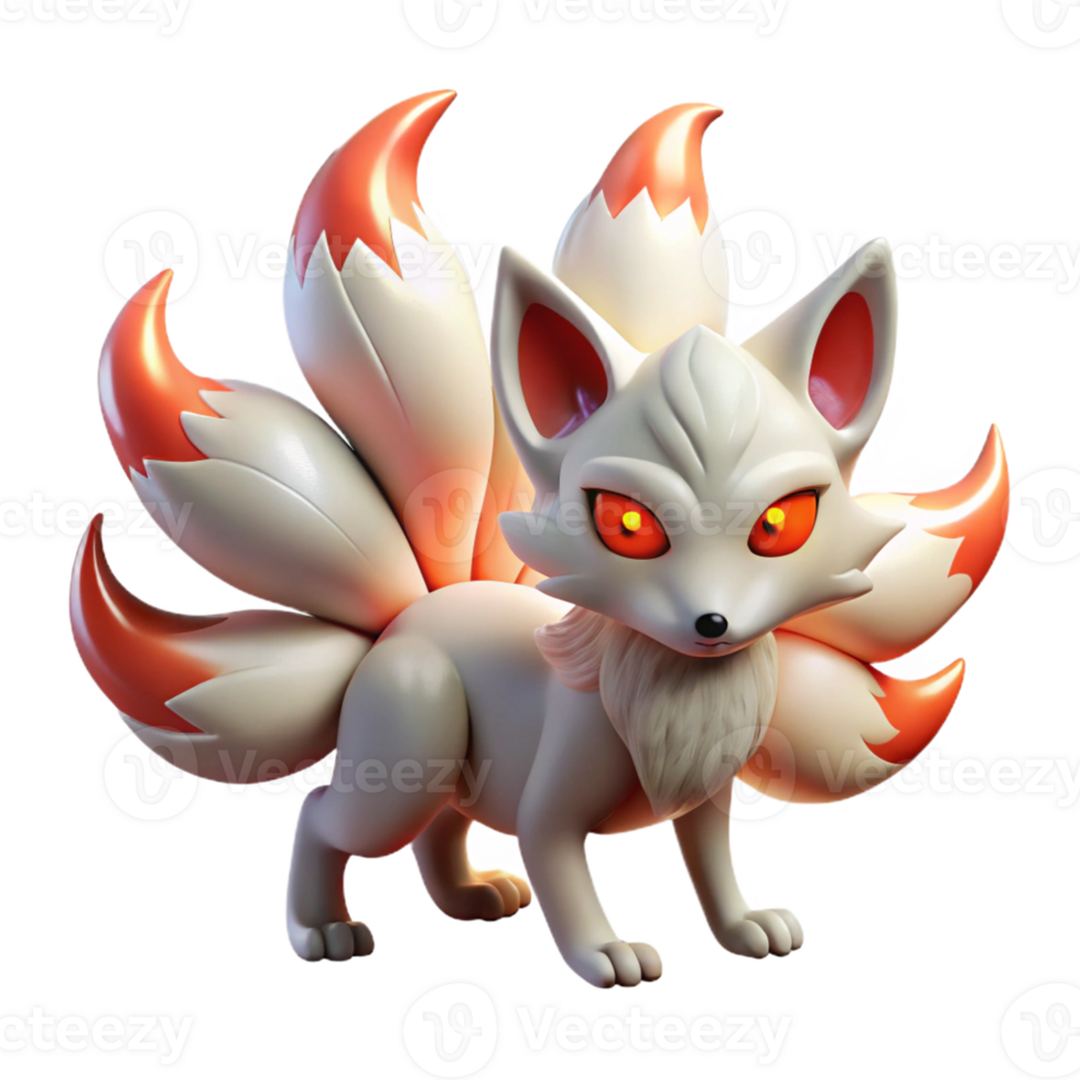 beautiful contemporary A Cunning Kitsune with Nine Tails Glowi premium png
