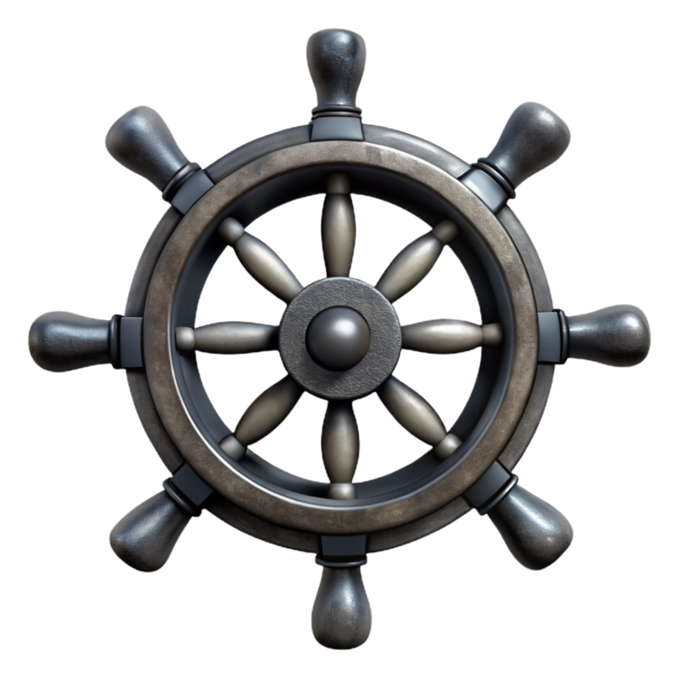serene contemporary Black Ship Wheel Front View authentic png