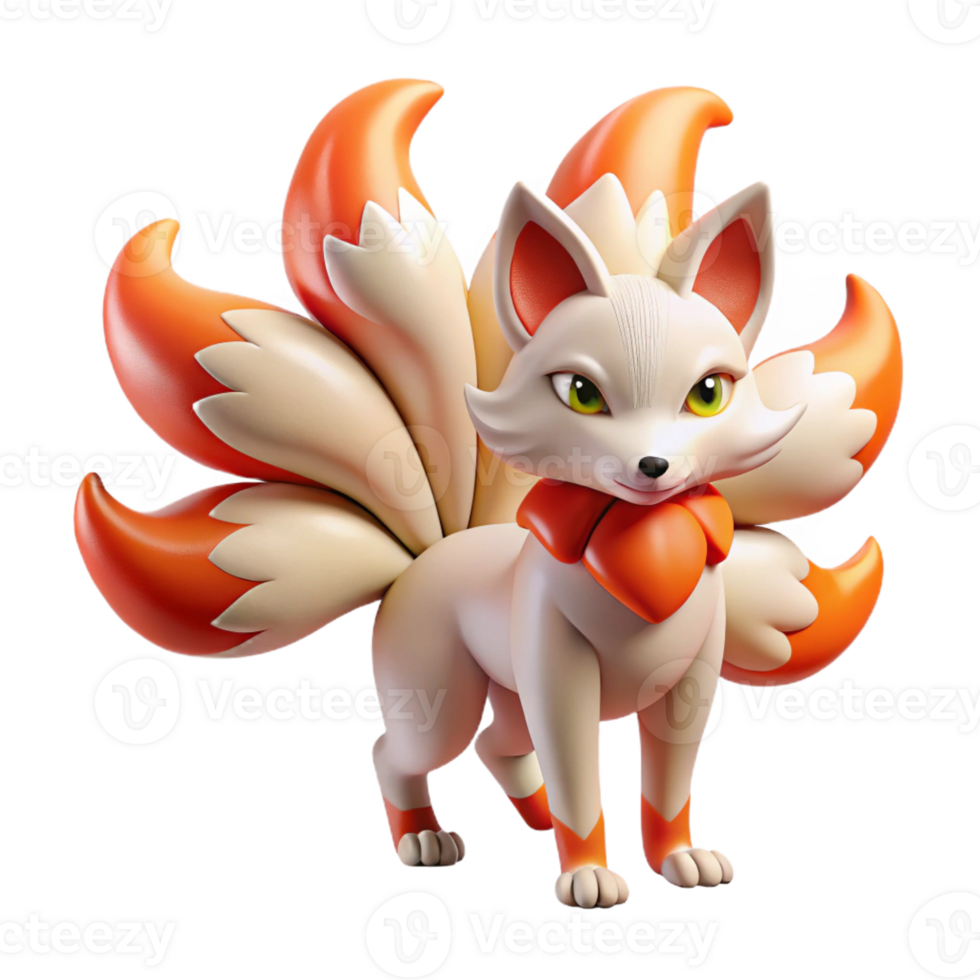 elegant creative A Cunning Kitsune with Nine Tails Vibr authentic png