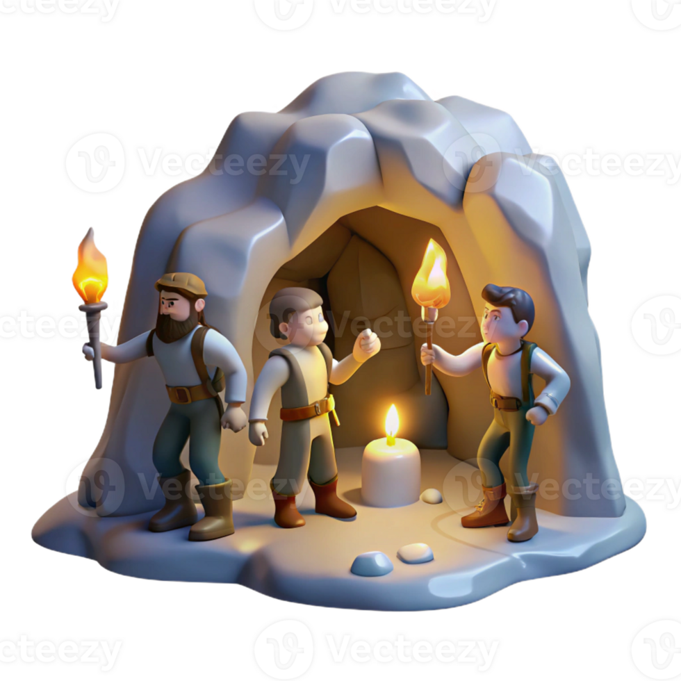 dramatic modern Adventurers Exploring a Hidden Cave premium png