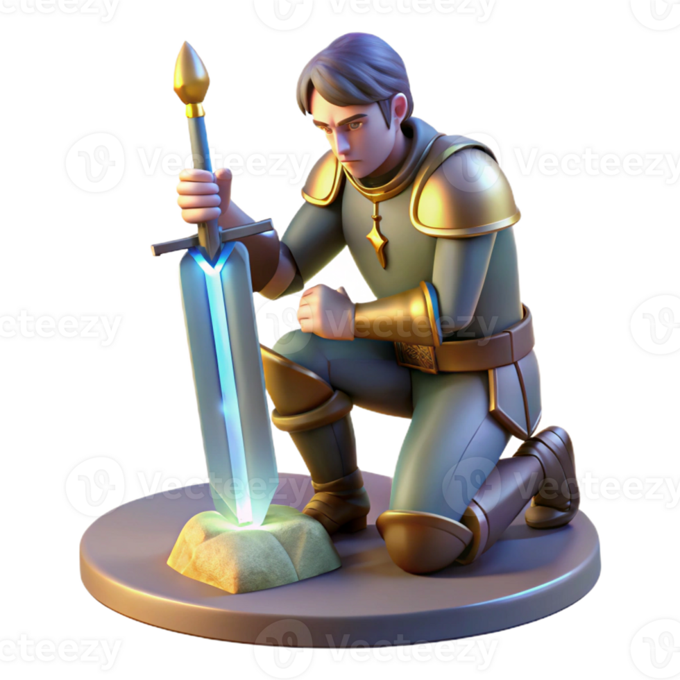 elegant traditional A Noble Knight Kneeling Before a Mystical high quality png